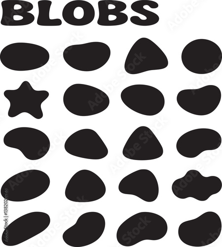 Gentle blob shape organic set, simple shapes and figures. Pebble, inkblot silhouettes, isolated form