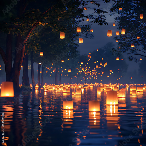 Floating Lantern Festival on a Lake