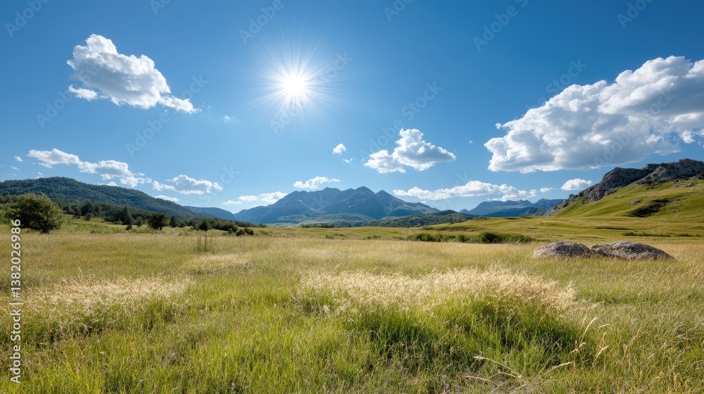 Obraz premium Blistering warmth: hot breeze, radiant glow, humid environment, intense daylight, sunlit expanse, shimmering air, endless summer, arid landscape, golden rays, heated surface, clear atmosphere.