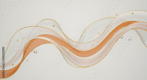 Abstract Beige & Gold Ribbon Waves: Elegant Flowing Fabric Design, Modern Art Background, Decorative Swirls, Neutral Color Palette