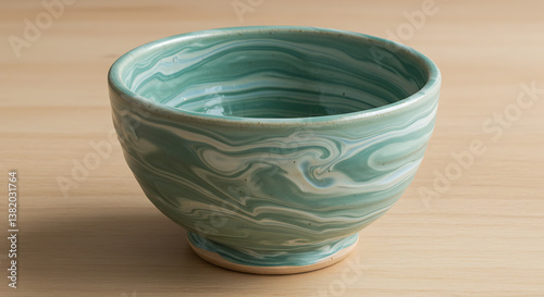 Wallpaper Mural Ceramic Bowl in Swirls: A striking ceramic bowl with a beautiful, swirling pattern of turquoise and white, a work of art in itself. Torontodigital.ca