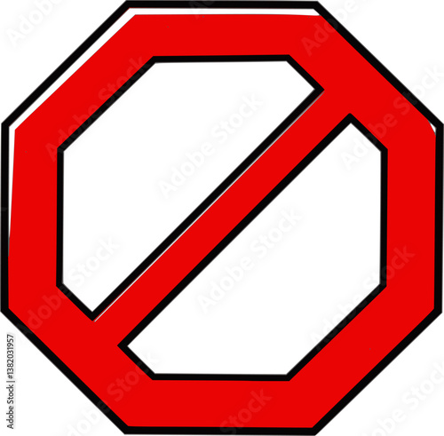 Hand drawn brush paint forbidden vintage grunge style red stop sign vector illustration. Red crossed circle ban prohibited stop sign with hand drawn paint brush style warning no entry refusing symbol