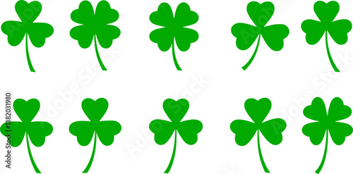 Lucky four, three clover shamrock leaf icon flat style vector illustration set. Irish Celtic St Patrick Day logo shamrock clover leaf symbol collection. Luck and happiness floral Irish ornament