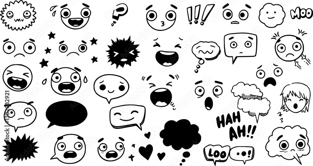 Fototapeta premium Manga or anime comic emoticon element graphic effects hand drawn doodle vector illustration set.