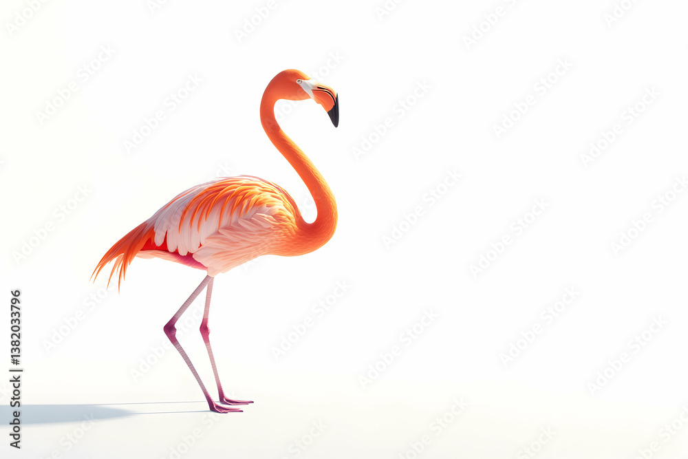Obraz premium Elegant flamingo portrait with vibrant plumage and graceful posture on a white background