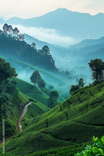 Misty Rolling Hills Tea Plantation Landscape, Cameron Highlands,rice terraces in bali indonesia