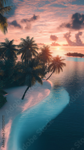 tropical beach sunset with palm trees, tropical beach sunset