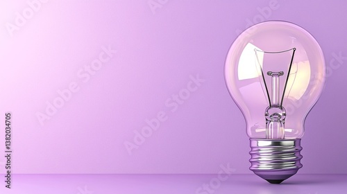 Obraz na płótnie A clear light bulb resting on a purple surface with ample copyspace w salonie