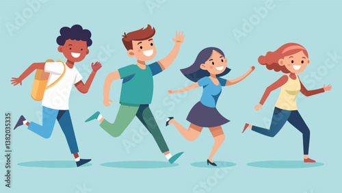 A group of students playing tag chasing each other around and giggling.. Vector illustration