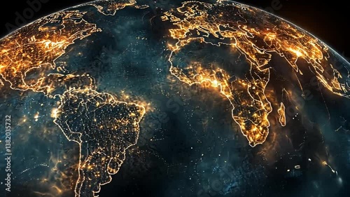 Global Connectivity: A Satellite View of Earth at Night Showcasing Urban Lights