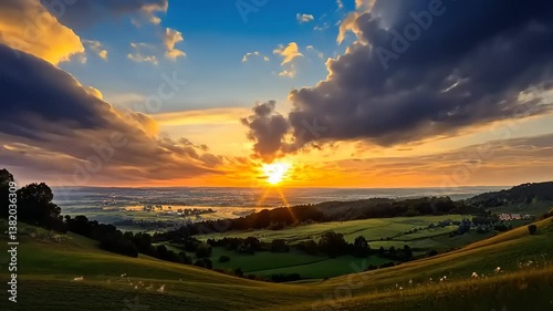 Wallpaper Mural Golden Hour Landscape: Breathtaking Sunset over Rolling Hills Torontodigital.ca