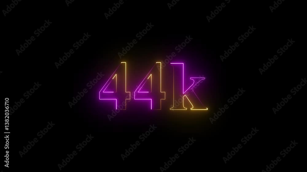 A dynamic motion, and glowing neon number 44k animation . on a black background. 44k Followers Celebration text animation. A dynamic motion, and glowing neon number 44k animation . on a black background. 44k Followers Celebration text animation.