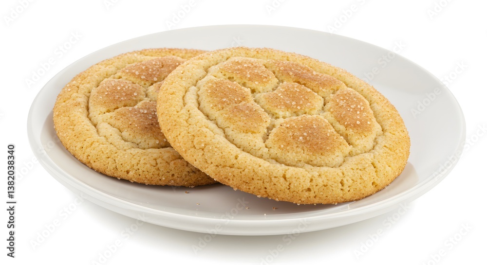 Golden cookies shimmer with granulated sugar, resting on a crisp white plate. A tempting treat ready to brighten up your day. Golden cookies shimmer with granulated sugar, resting on a crisp white plate. A tempting treat ready to brighten up your day.