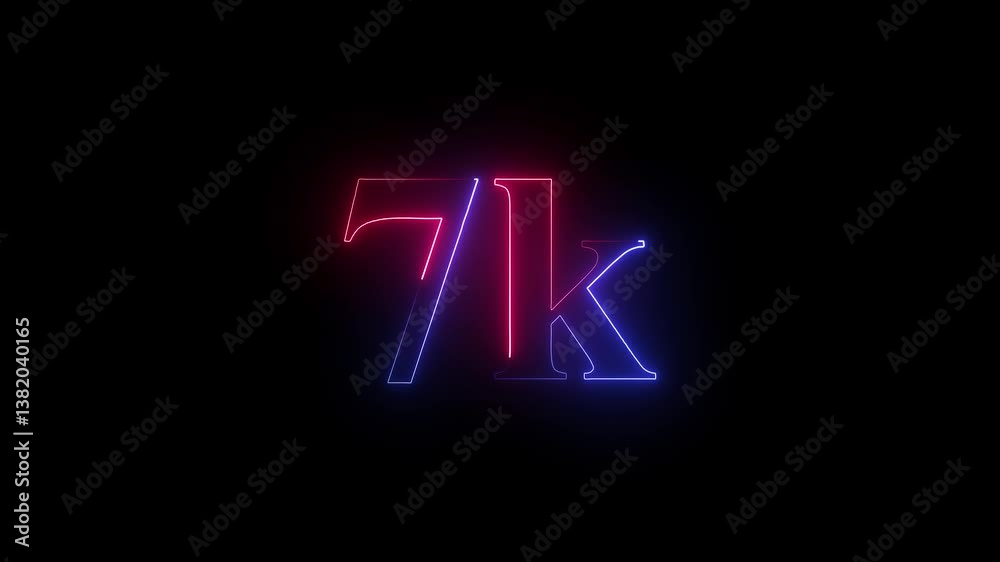 A dynamic motion, and glowing neon number 7k animation . on a black background. 7k Followers Celebration text animation. A dynamic motion, and glowing neon number 7k animation . on a black background. 7k Followers Celebration text animation.