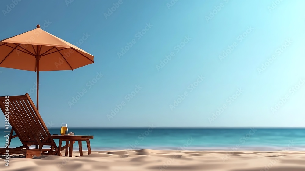 Obraz premium Beach Bliss Sunny Day with Relaxing Chair, and Ocean View.