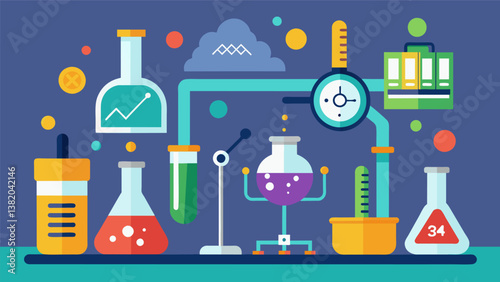 A designated area for handson science experiments with lab tools and safety equipment neatly organized and labeled.. Vector illustration