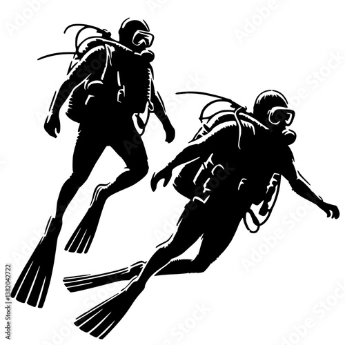 Silhouette of two divers