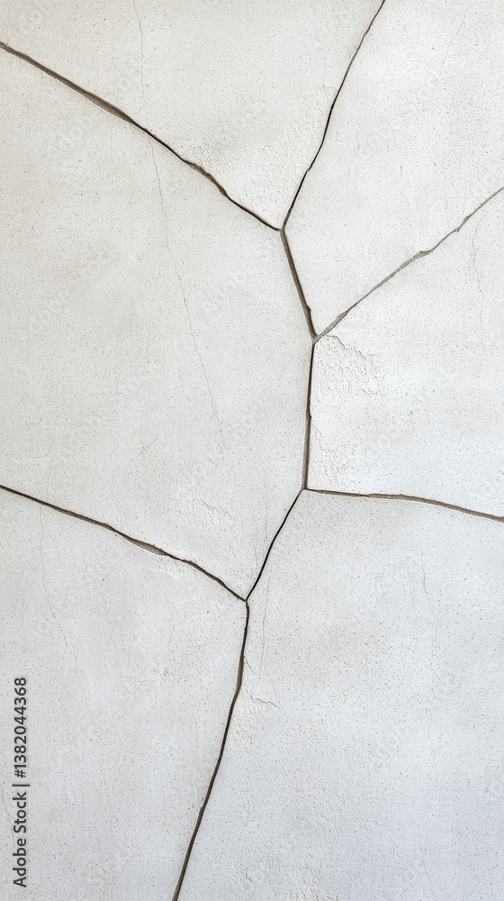 A close-up view of a cracked white surface, showcasing intricate fissures and texture variations.