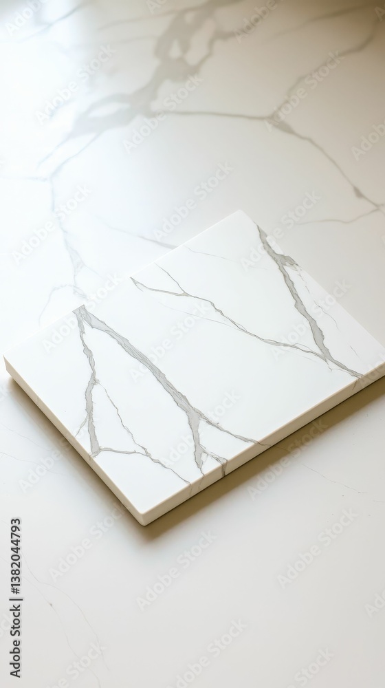 A sleek, white marble slab with elegant gray veining, showcasing a modern and polished surface ideal for upscale interiors.