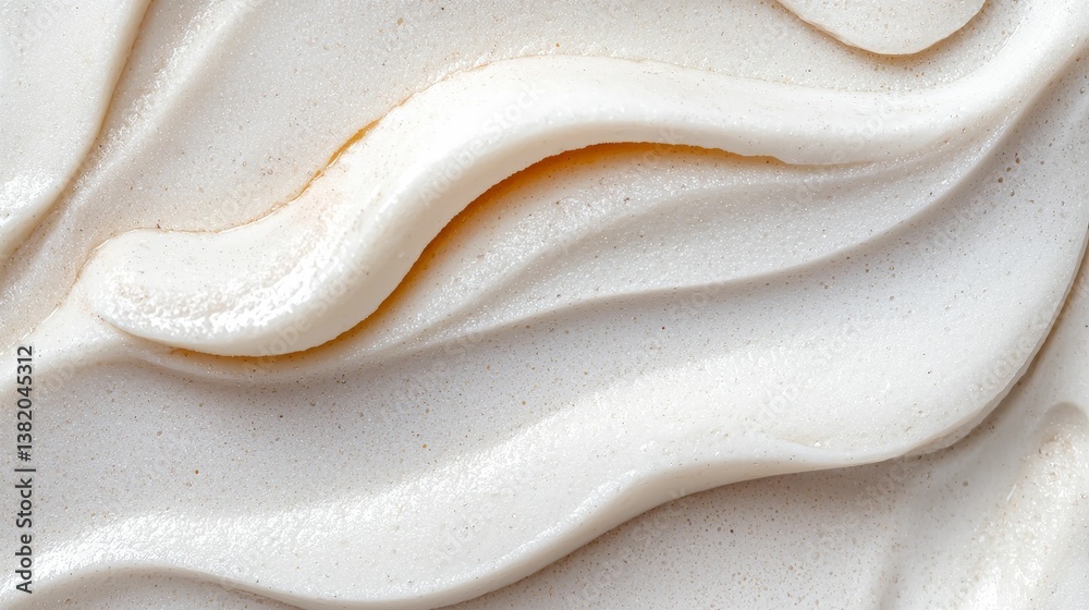 The image features a textured, flowing surface in a creamy white color, resembling waves or soft peaks.