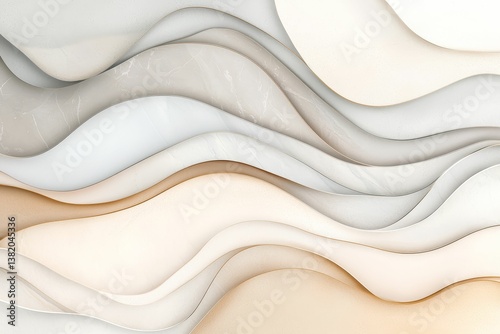 Obraz na płótnie A modern abstract design featuring flowing waves in soft beige, cream, and gray tones, creating a sense of fluidity and movement. w salonie