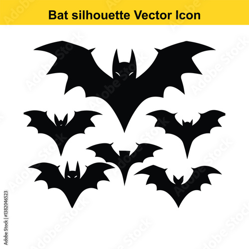 Cartoon bat with wings in a Halloween-themed vector illustration.