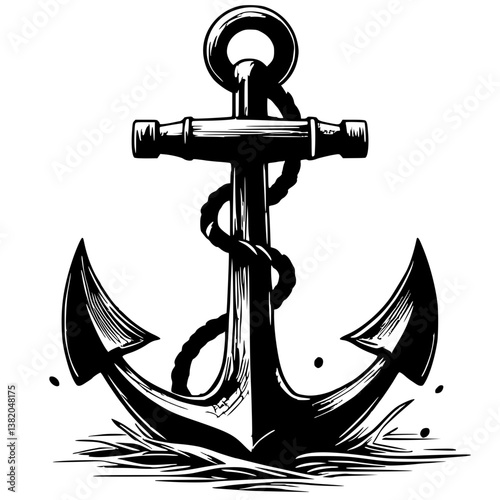 Silhouette of an anchor on the seabed