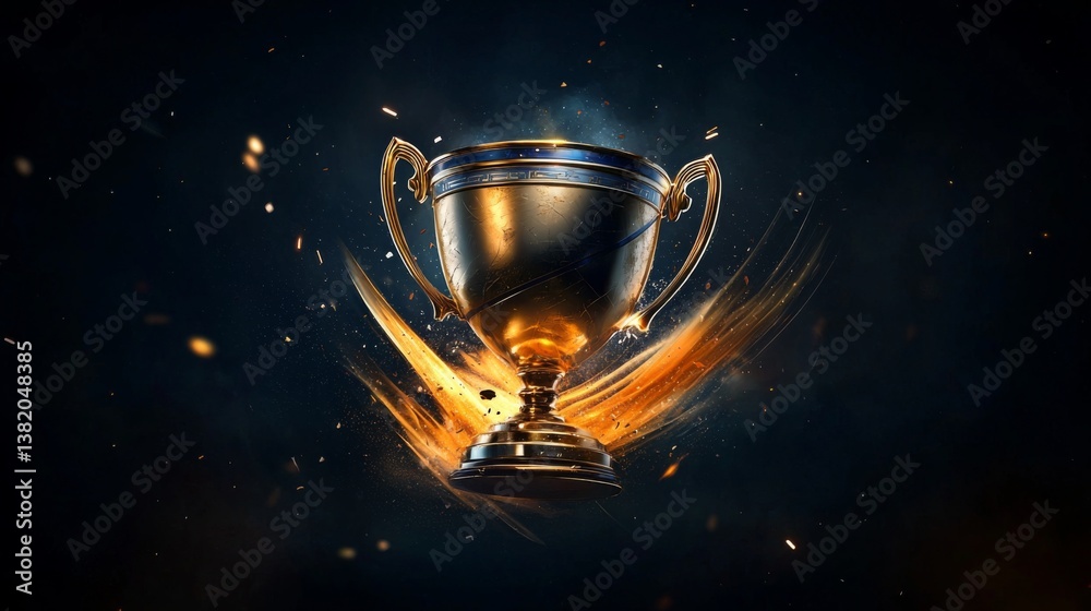 A shiny trophy surrounded by dynamic sparks and glowing effects A shiny trophy surrounded by dynamic sparks and glowing effects