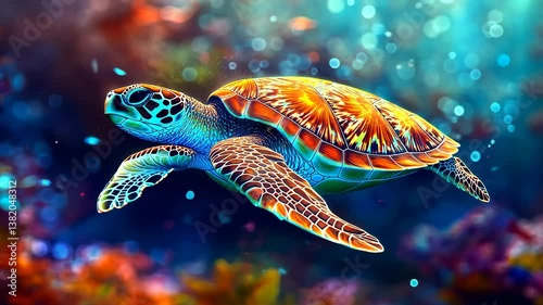 Vibrant Sea Turtle in a Colorful Coral Reef