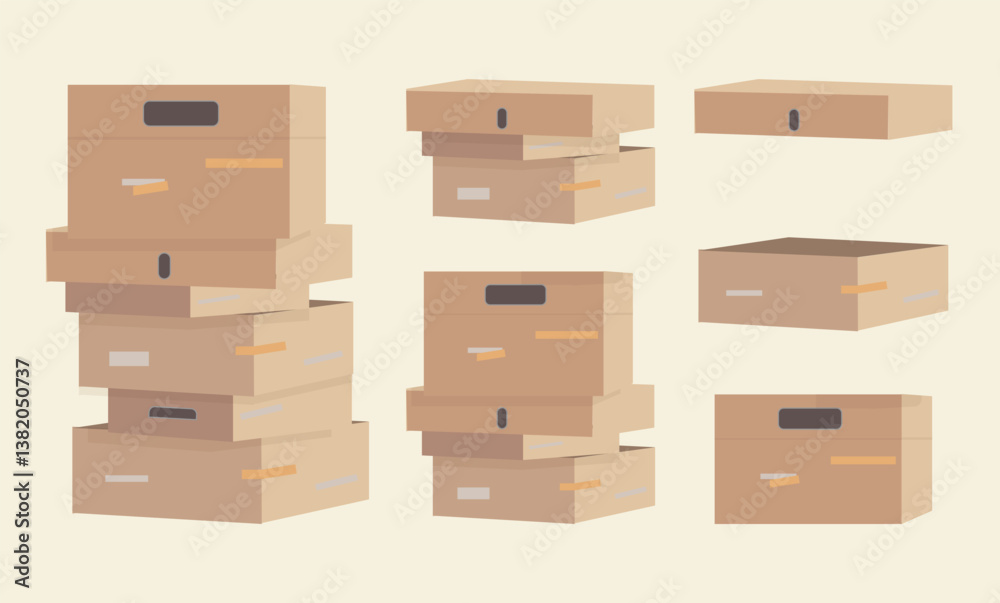 Office Resignation and Relocation Box Set – Moving Cardboard Boxes Vector Illustration Office Resignation and Relocation Box Set – Moving Cardboard Boxes Vector Illustration