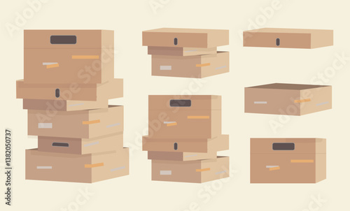 Office Resignation and Relocation Box Set – Moving Cardboard Boxes Vector Illustration