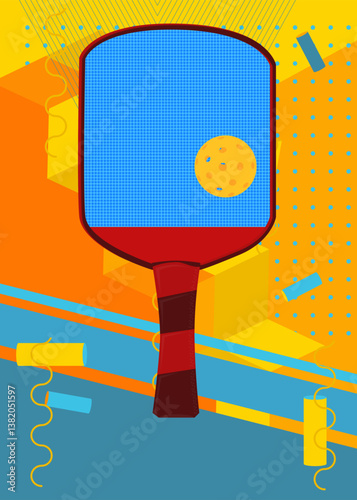 Pickleball geometrical graphic retro theme background. Minimal geometric elements. Vintage abstract shapes vector illustration.
