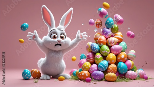 Easter Bunny Surprised by Falling Eggs............