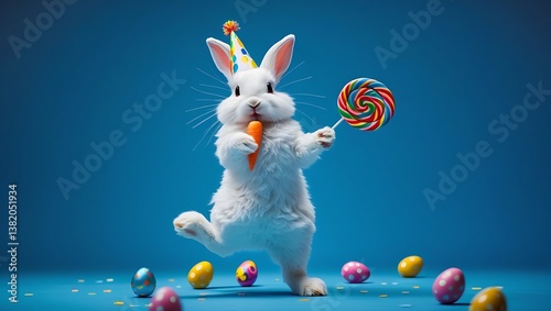 White Rabbit Celebrates Easter with Candy and Carrot