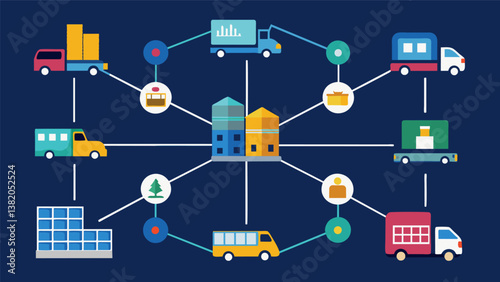A network diagram visualizing the interconnected relationships between different carriers suppliers and distributors in a logistics network.. Vector illustration