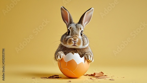 Baby bunny emerging from broken eggshell..........