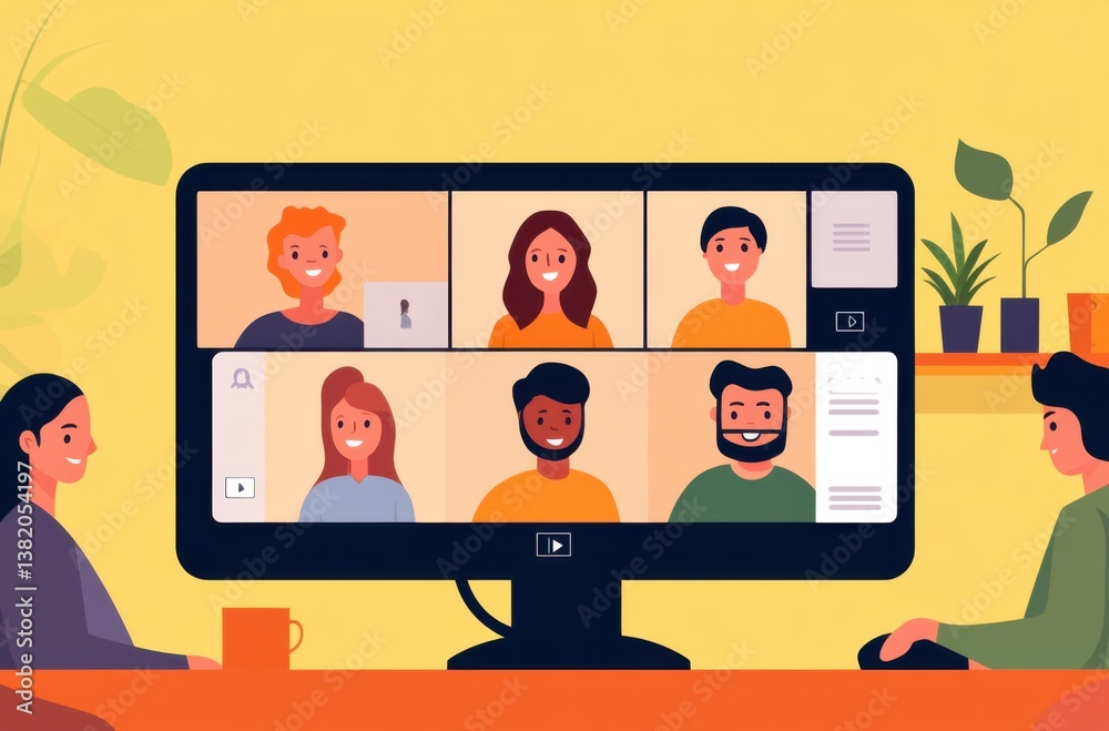 A group of long-distance friends having a virtual A group of long-distance friends having a virtual
