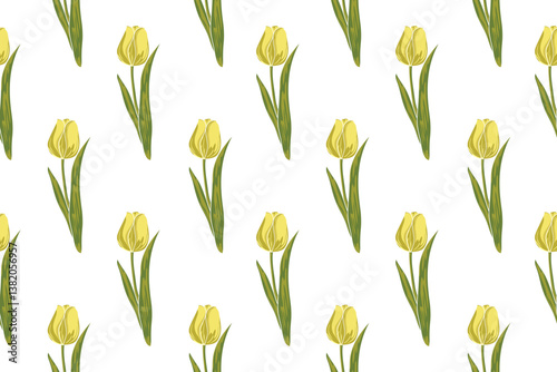 Hand drawn  seamless tulip pattern vector, a symbol of the Netherlands, used in textiles, home decor, scarves, paper printing, packaging patterns, and tiles.