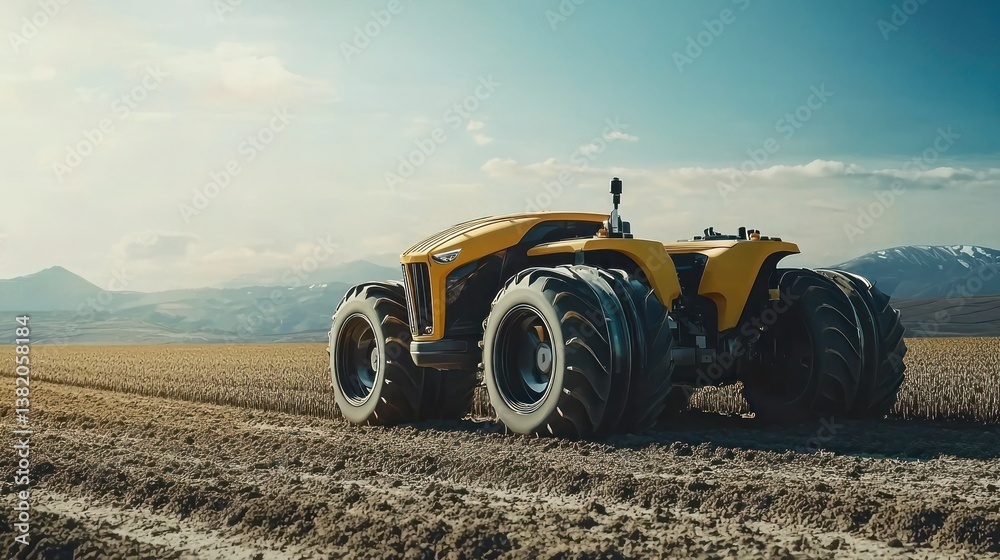 Obraz premium A robotic tractor planting seeds in a vast field.