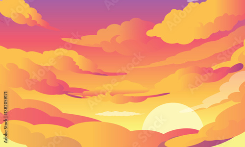 orange cloudy twilight sky illustration for background