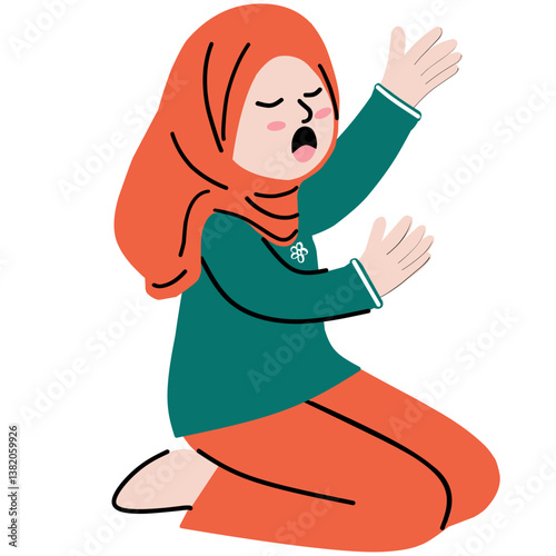 a girl praying with hands up