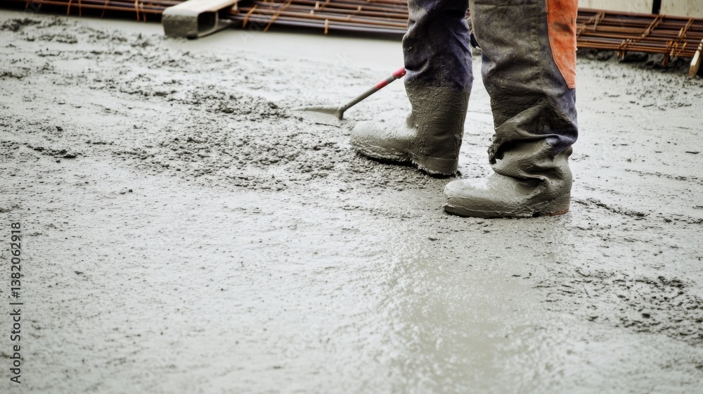 A construction worker preparing a worksite for concrete pouring. Featuring planning and organization A construction worker preparing a worksite for concrete pouring. Featuring planning and organization