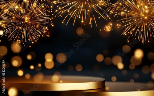 Wallpaper Mural Abstract firework background. Happy New Year Celebration with Festive Gold Fireworks Collage in Night Sky. Vintage Fireworks and bokeh in New Year s eve. Golden night gala celebration. Torontodigital.ca