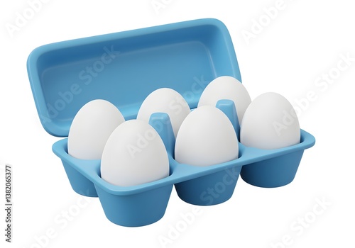 3D Six White Eggs in Carton
