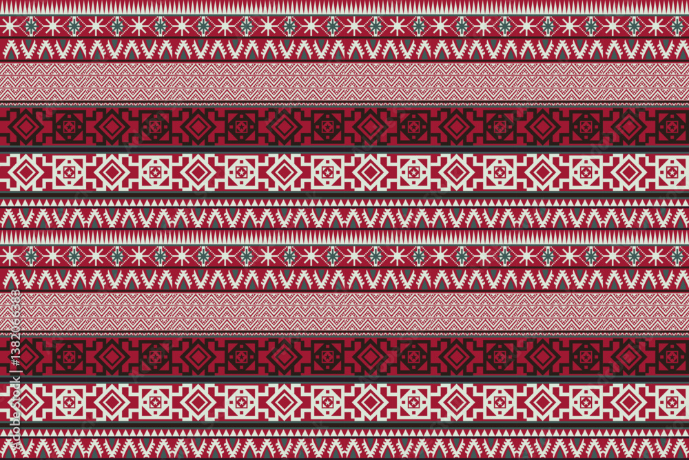 Abstract tribal native fabric pattern geometric triangle square connected red white green black design for textile print wallpaper Abstract tribal native fabric pattern geometric triangle square connected red white green black design for textile print wallpaper
