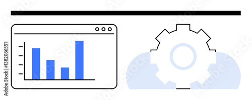 Bar chart and gear illustration representing data analysis, process automation, and technological optimization. Ideal for business, strategy, innovation, productivity, technology, efficiency flat