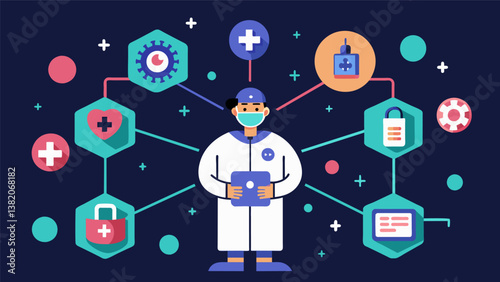A machine learning system is used to predict the spread of a disease outbreak and guide the allocation of medical resources and personnel to affected areas.. Vector illustration