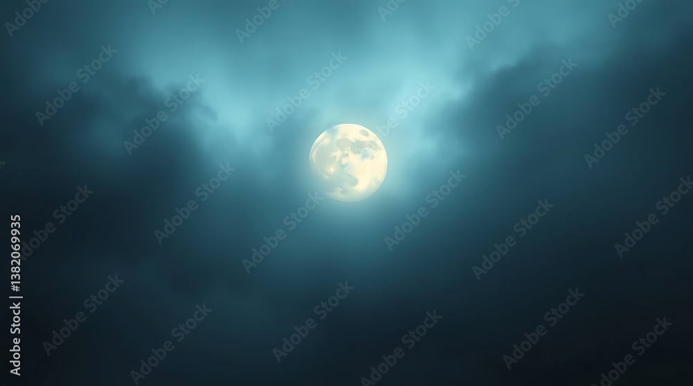 Fototapeta premium Full moon shrouded in dark clouds