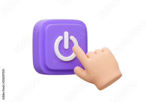 3D Hand Pressing Purple Power Button