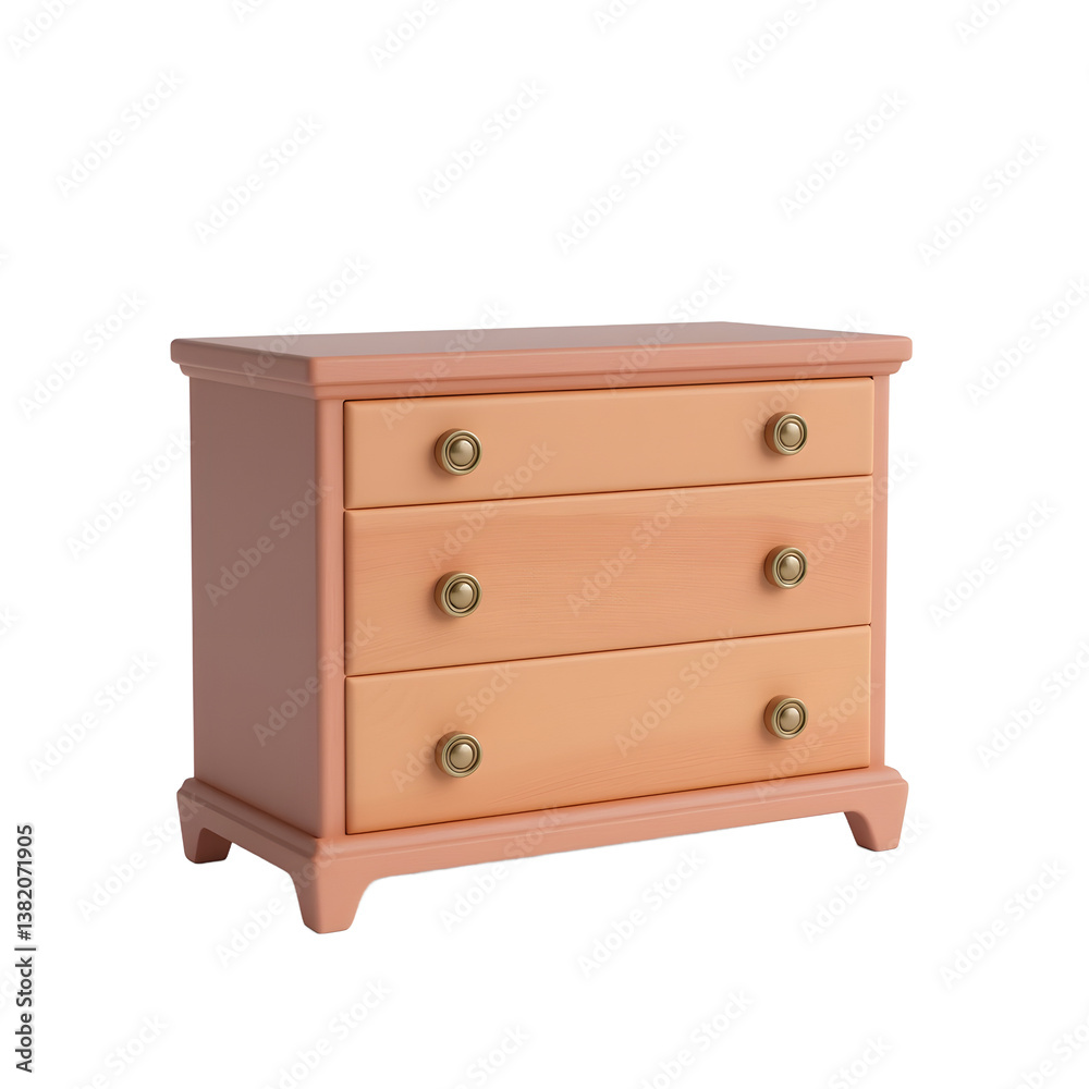 Three Drawer Wooden Chest of Drawers in Peach Three Drawer Wooden Chest of Drawers in Peach
